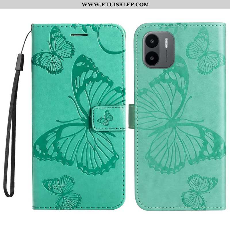 Etui Folio do Xiaomi Redmi A1 z Łańcuch Gigantyczne Motyle Paskowe